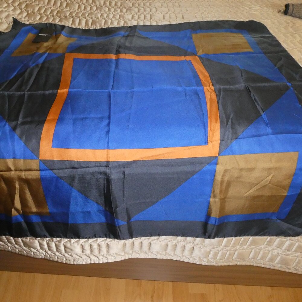 NEW Yves Saint Laurent Silk Scarf Black/Ivory/Rust Color 33" Square